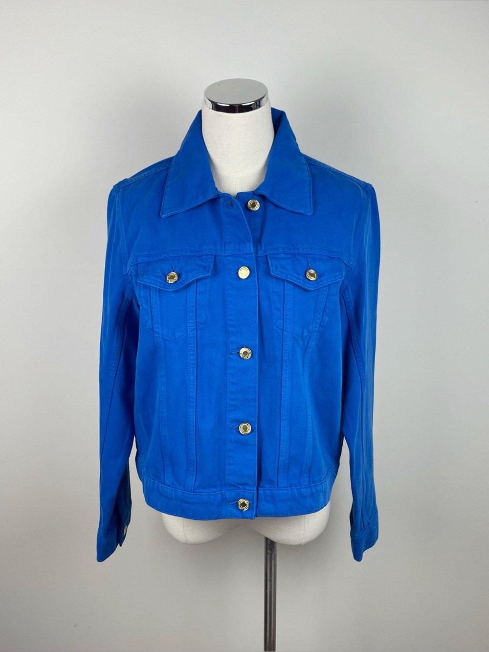 Michael Kors Royal Blue Denim Gold Button Jacket Women Large